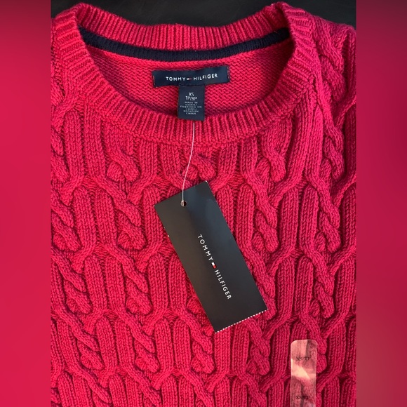 NWT Tommy Hilfiger pink/red/raspberry cotton knit cable sweater xs - Picture 1 of 8
